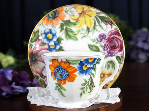 Crown Trent, Mixed Florals, Tea Cup & Saucer, Chintz Vintage Teacup 18445