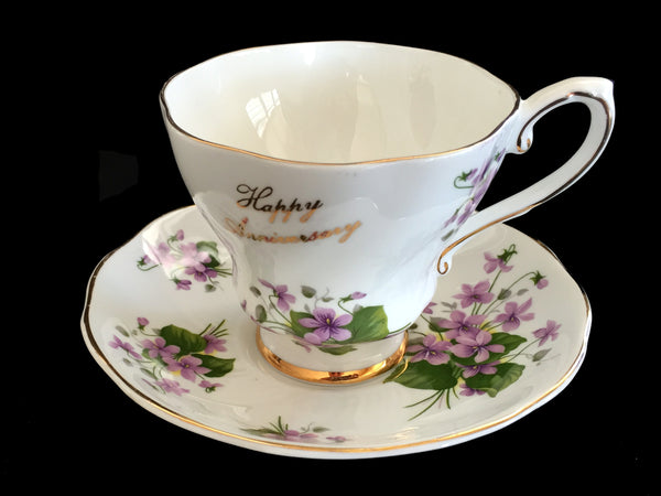 Royal Grafton Teacup, Happy Anniversary Tea Cup and Saucer, England -K