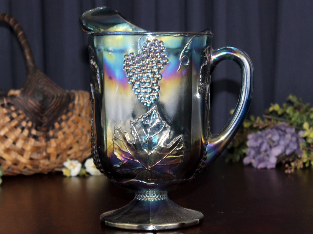 Indiana Glass Carnival Glass Pitcher and Goblets Grapes and Leaves