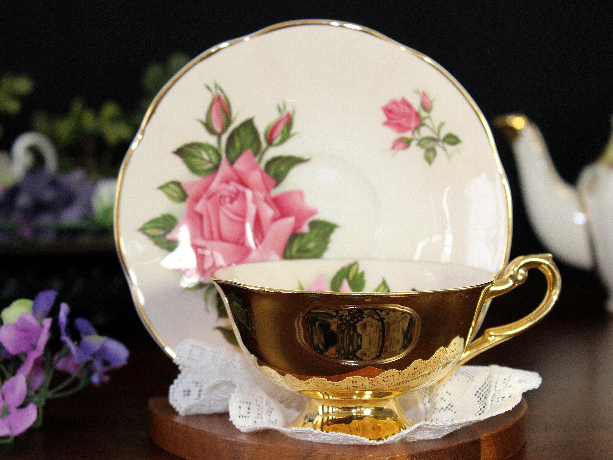 Heavily Decorated Rosina Teacup | Bone China Cup and Saucer – The