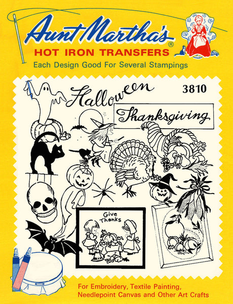 Aunt Martha's, 3810, Halloween, Thanksgiving, Transfer Pattern, Hot Iron Transfers, NEW Transfers, For Embroidery, Textile Painting