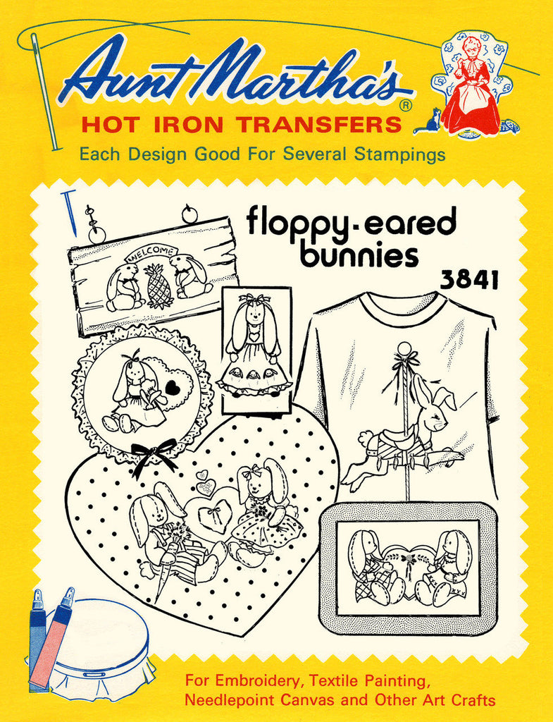 Aunt Martha's, 3841, Floppy Eared Bunnies, Transfer Pattern, Hot Iron Transfers, NEW Transfers, For Embroidery, Textile Painting