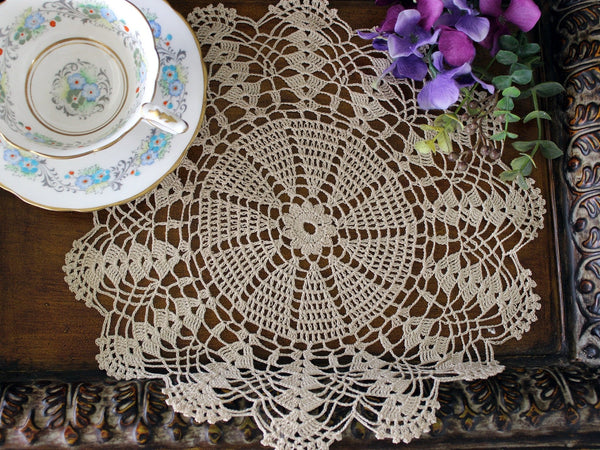 11 Inch Crochet Doily, Hand Crocheted Lacy Doily, Medium to dark Ecru in Shade 16476 - The Vintage TeacupDoilies