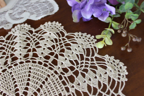 11 Inch Crochet Doily, Hand Crocheted Lacy Doily, Medium to dark Ecru in Shade 16476 - The Vintage TeacupDoilies