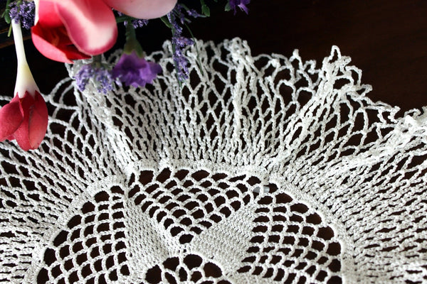 11 Inch, White, Open Worked Doily, Ruffled Edged Doily, Knit Doilies 16831 - The Vintage TeacupDoilies