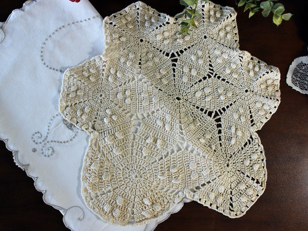 14 Inch Crochet Doily, Hand Crocheted Lacy Doily, Medium Weight Yarn, Tan Shade 16623 - The Vintage TeacupDoilies