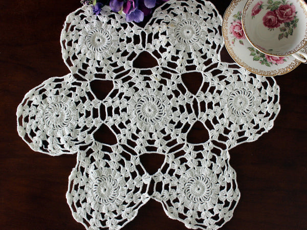 15 Inch Large Crochet Doily or Centerpiece in Off White, Chunky Thread, Hand Crocheted - 16428 - The Vintage TeacupDoilies