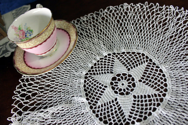 15 Inch, Large Open Worked Doily, Lacy, Light, White Patterned Doily 16146 - The Vintage TeacupDoilies