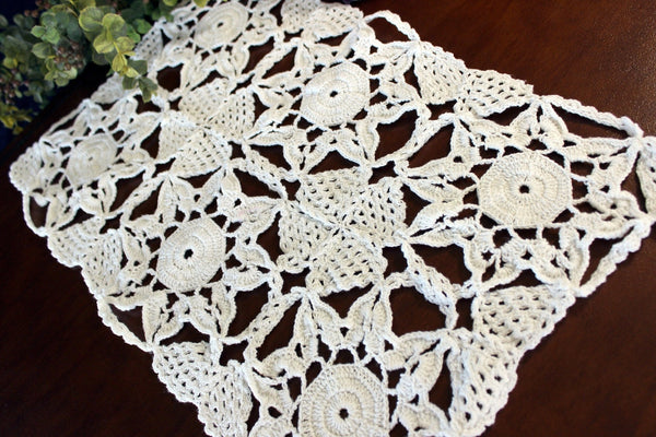 16 Inch, Chunky Crochet Doily, or Small Centerpiece, White Handmade Doily 16634 - The Vintage TeacupDoilies