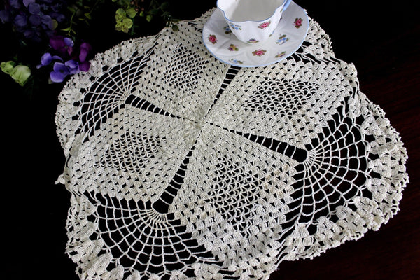 16 Inch Large Crochet Doily or Centerpiece in Cream, Hand Crocheted, Square Doily 18004 - The Vintage TeacupDoilies