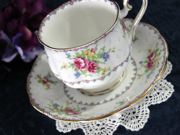 Vintage Royal Albert England Bone China Petit Point Tea Cup & Saucer 14963
