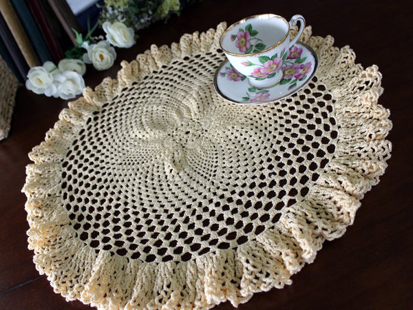 19 Inch, Pale Pumpkin, Open Worked Doily, Ruffled Edged Doily, Large Doilies 17138 - The Vintage TeacupDoilies