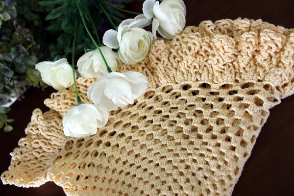 19 Inch, Pale Pumpkin, Open Worked Doily, Ruffled Edged Doily, Large Doilies 17138 - The Vintage TeacupDoilies
