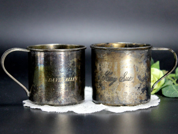 2 Antique Children's Silverplate, Engraved Mugs, Community & Rogers Silver Plated Cups 14329 - The Vintage TeacupAntique & Vintage