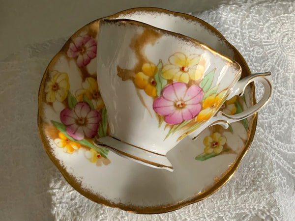2 Matching Royal Albert, Petunia, Cups & Saucers, English Bone China Teacups -J - The Vintage TeacupTeacups