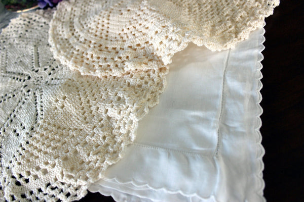 2 Vintage Crochet Doilies - Matching Set of Cream Doilies 16199 - The Vintage TeacupDoilies