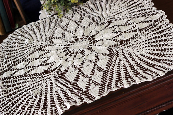 27 Inch Crochet Doily, or Centerpiece, White Doily, in Light Weight Thread, Large Vintage Doilies, Small Table Topper 17097 - The Vintage TeacupDoilies