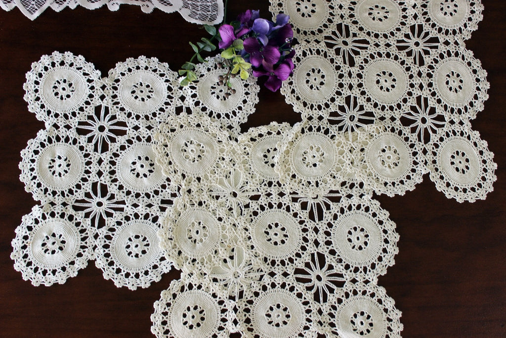 3 Wagon Wheel, Crochet Placemats, or Centerpieces, Crocheted Doily Lot 16483 - The Vintage TeacupDoilies