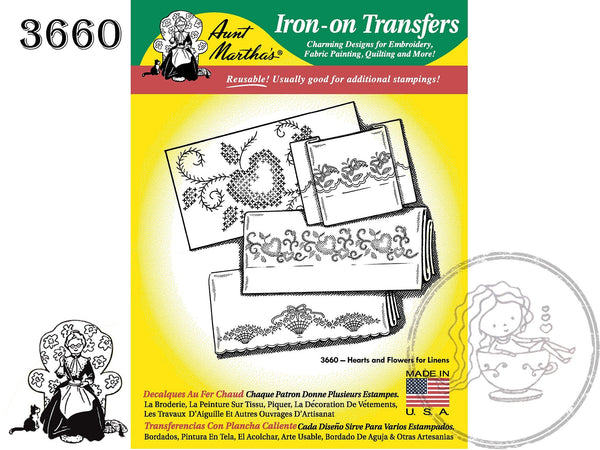 3660 Aunt Martha's® Vintage Embroidery, Transfer Pattern, Hot Iron Transfers, Uncut, Unopened Transfers, Cross Stitch for Linens - The Vintage TeacupHot Iron Transfers