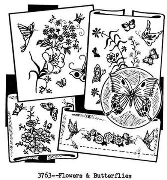 3763 Aunt Martha's® Vintage Embroidery, Flowers & Butterflies, Transfer Pattern, Hot Iron Transfers, Uncut, Unopened Transfers - The Vintage TeacupHot Iron Transfers