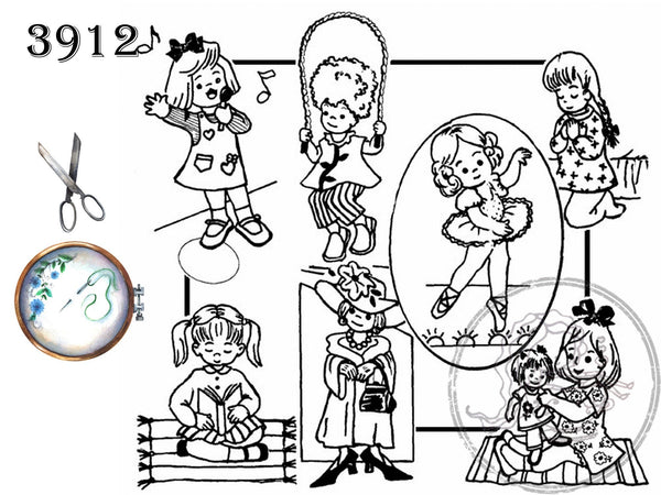 3912, Aunt Martha's® Vintage Embroidery, Transfer Pattern, Hot Iron Transfers, Little Girl, Tea Towels - The Vintage TeacupHot Iron Transfers