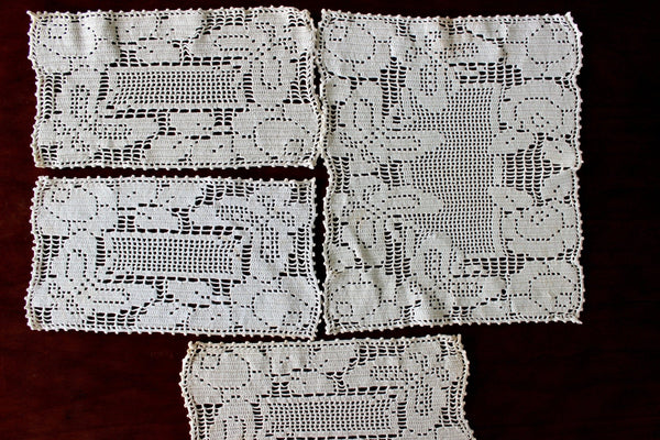 4 Filet Crochet Doilies, Matching Crocheted Doilies in Creamy, Light Ecru 15688 - The Vintage TeacupDoilies