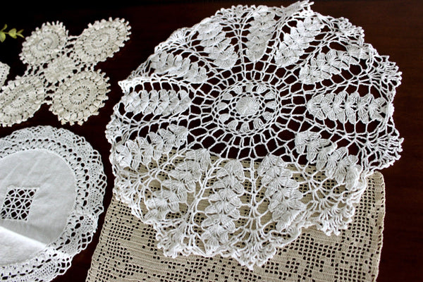 6 Vintage Crochet Doilies, Ecru and White Mix, Handmade Placemats, Handmade Doily Lot 15778 - The Vintage TeacupDoilies