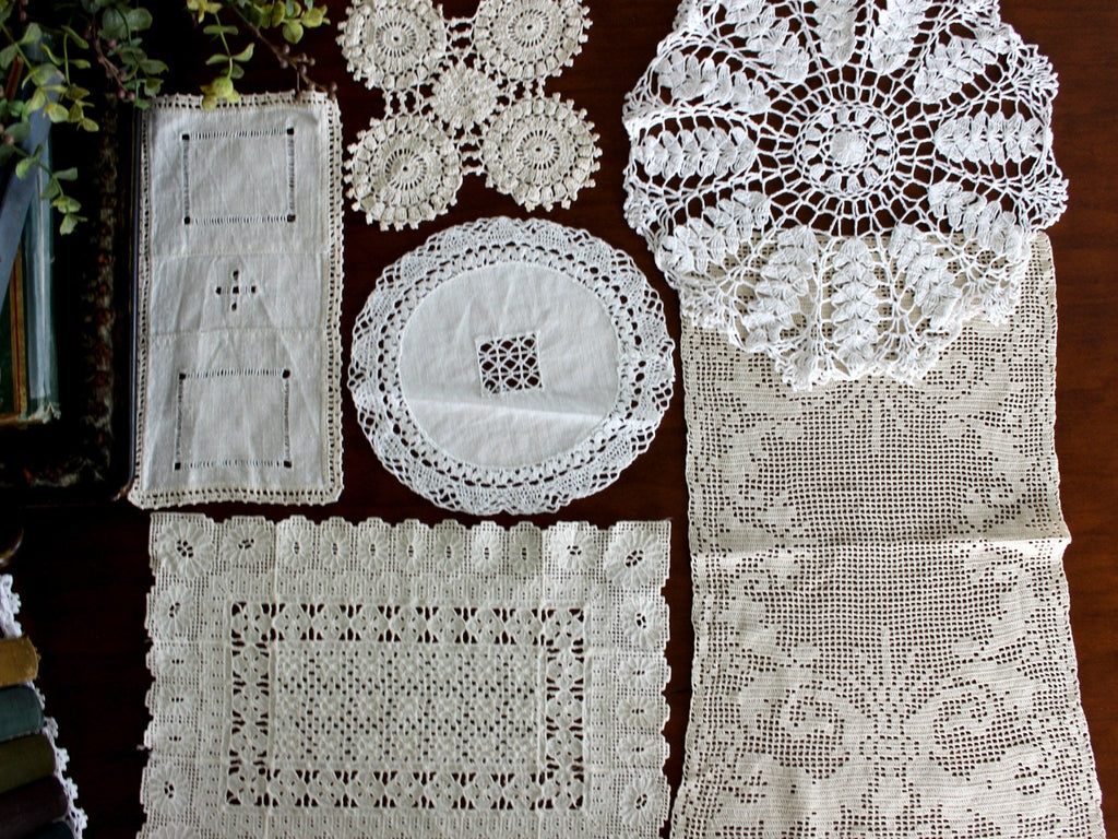 6 Vintage Crochet Doilies, Ecru and White Mix 15778 – The Vintage Teacup