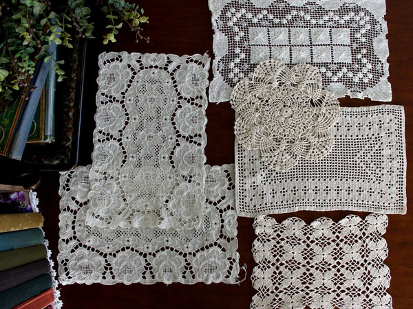 6 Vintage Crochet Doilies, Ecru Mix, Handmade Placemats, Doily Lot 15769 - The Vintage TeacupDoilies