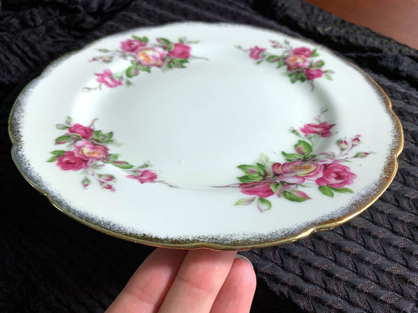 7.5in Side Plate, Striking Pink Roses, Unknown Maker, No Teacup Or Saucer, Side Plate Only -G - The Vintage Teacup