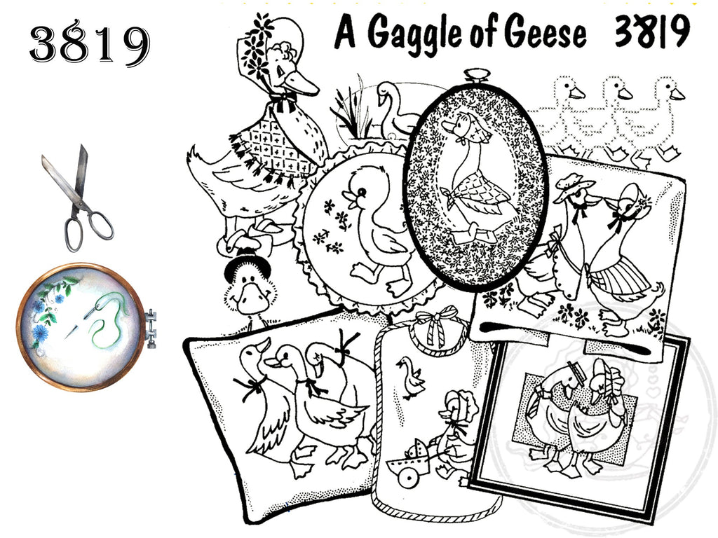 A Gaggle of Geese, For Embroidery, Textile Painting, Needlepoint, Hot Iron Transfers, Wearable Art, Aunt Martha's, 3819 - The Vintage TeacupHot Iron Transfers