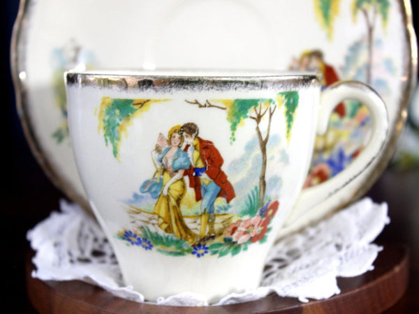 Alfred Meakin, Romance, Teacup & Saucer, Antique Tea Cups, Couples 18191 - The Vintage TeacupTeacups