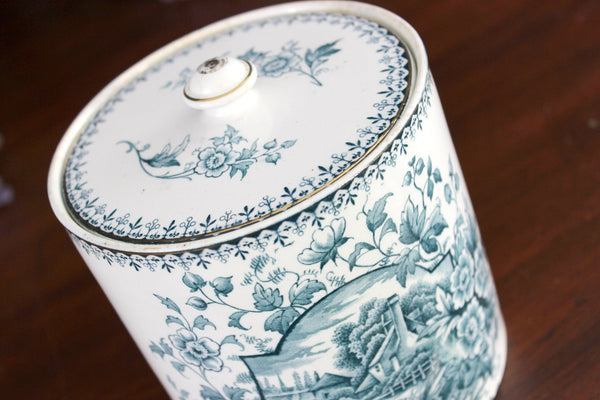 Antique Biscuit Jar, Lidded Canister, W & Co Ceylon Hanley 18197 - The Vintage TeacupAccessories