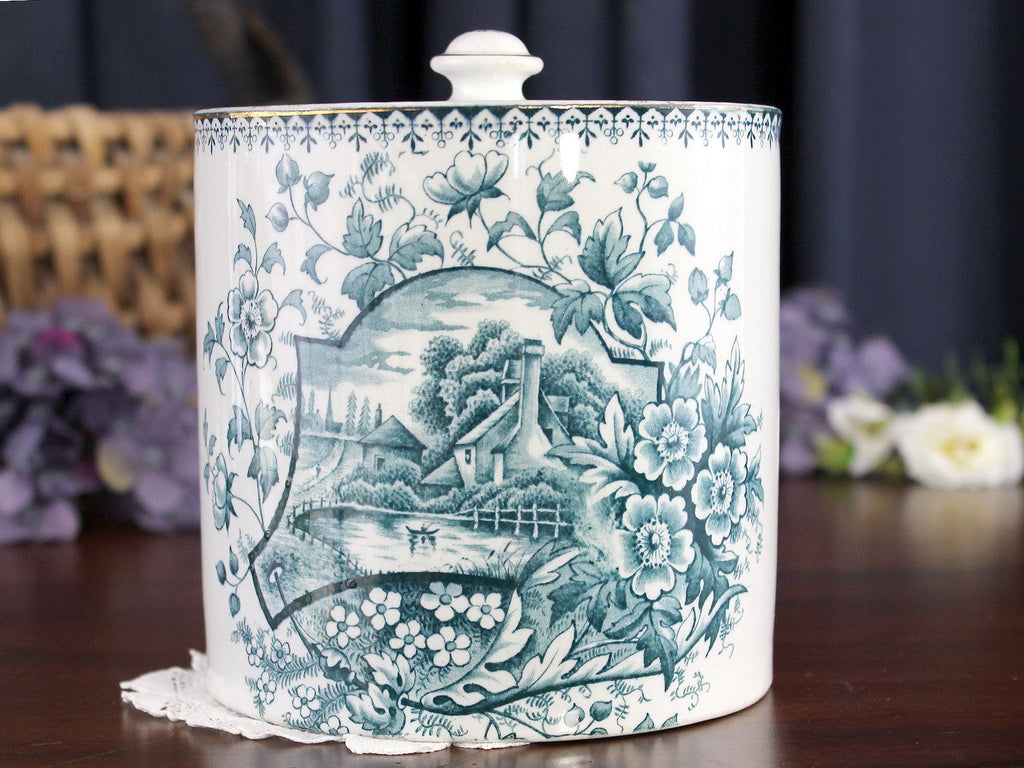Antique Biscuit Jar, Lidded Canister, W & Co Ceylon Hanley 18197 - The Vintage TeacupAccessories