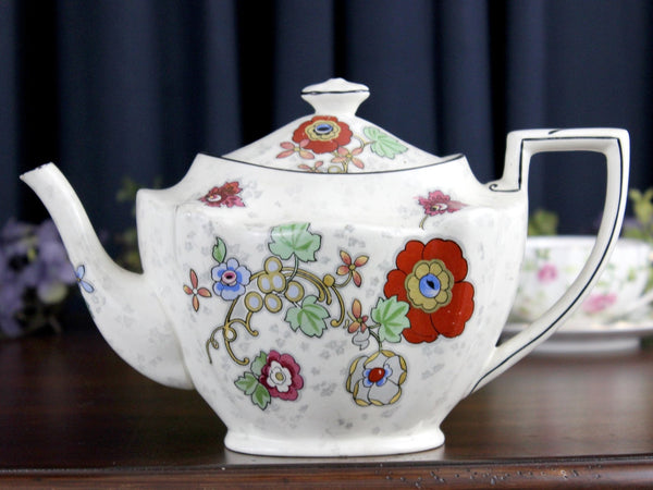 Antique Crown Ducal Teapot, Asiatic Flowers 18269 - The Vintage TeacupTimeless Teapots
