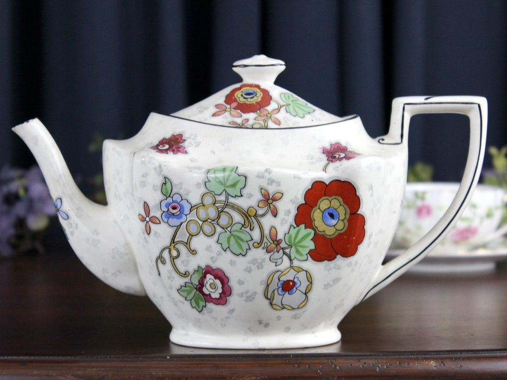 Antique Crown Ducal Teapot, Asiatic Flowers 18269 - The Vintage TeacupTimeless Teapots