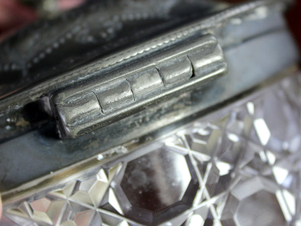 Antique Crystal Cut, Silverplate Hinged Lid, Biscuit Barrel 18198 - The Vintage TeacupAccessories