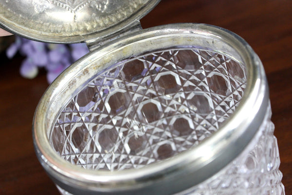 Antique Crystal Cut, Silverplate Hinged Lid, Biscuit Barrel 18198 - The Vintage TeacupAccessories