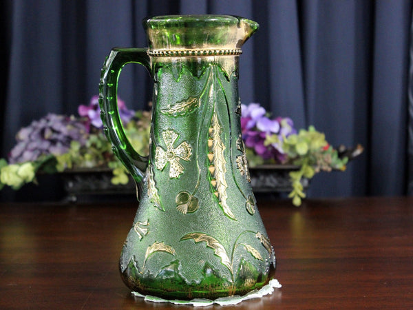 Antique EAPG, Delaware Glass, Green Pitcher, US Glass State Pattern 17890 - The Vintage TeacupAntique & Vintage