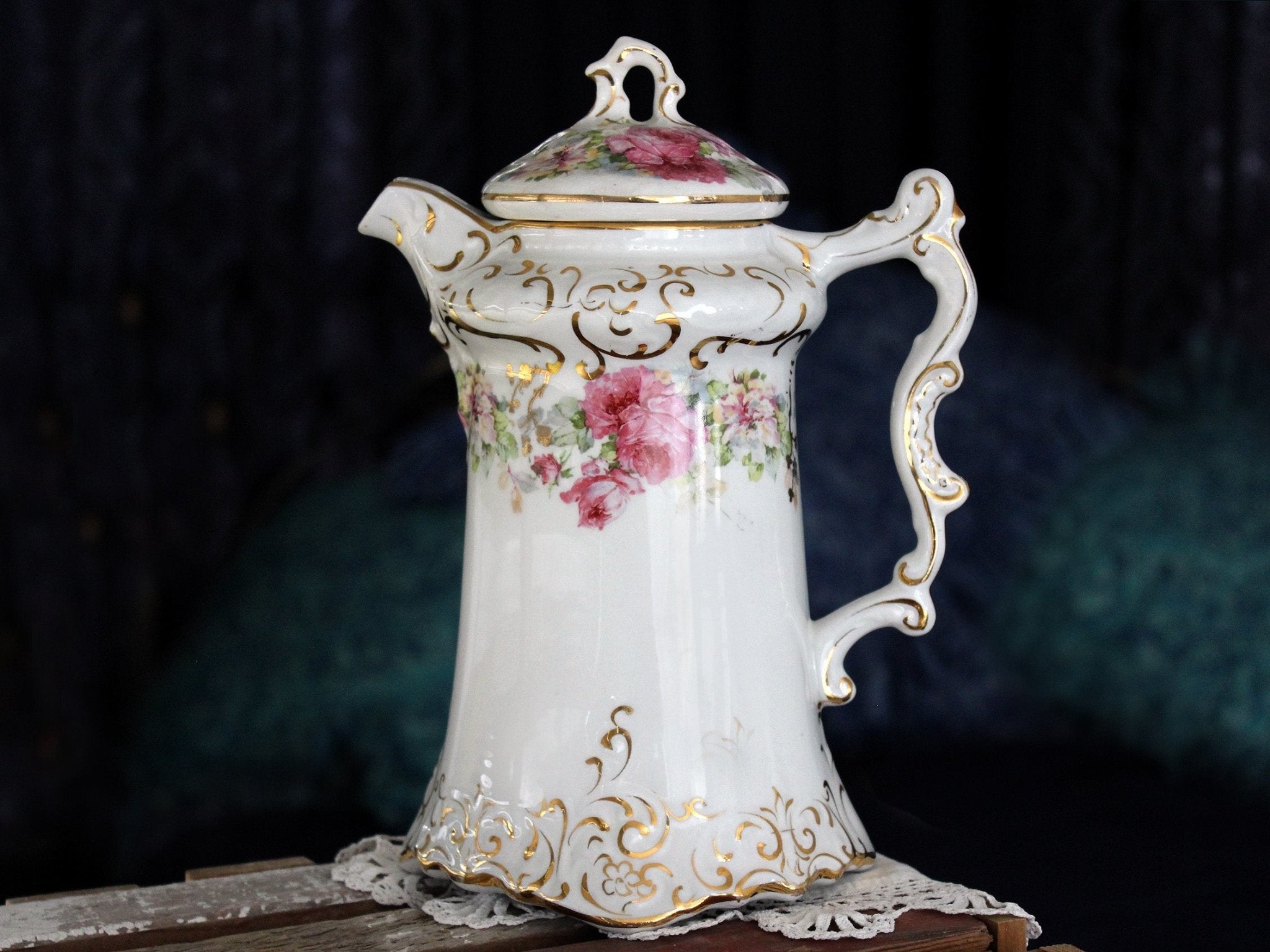 Antique La Belle Chocolate Pot, Wheeling Pottery Virginia, Coffee