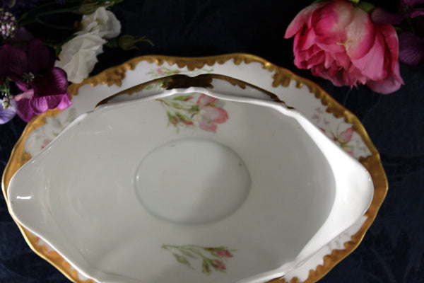 Antique Limoges Gravy Boat, Pink and White Dogwood Roses 17457 - The Vintage TeacupAccessories