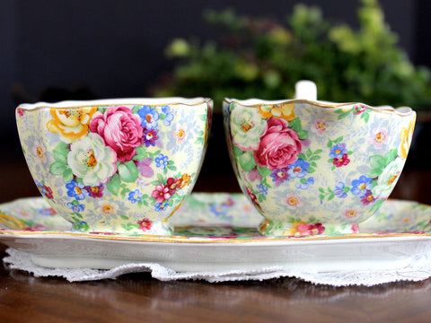 Antique Lord Nelson Ware, BCM, Rose Time Chintz, Sugar, Creamer and Tray 14034 - The Vintage TeacupAccessories