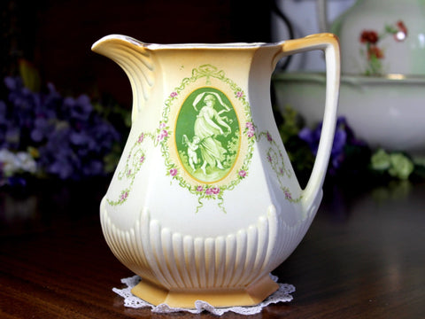 Antique Pitcher, Cherub Detain, Peach Blush, Semi-Vitreous Porcelain 14864 - The Vintage TeacupAntique & Vintage