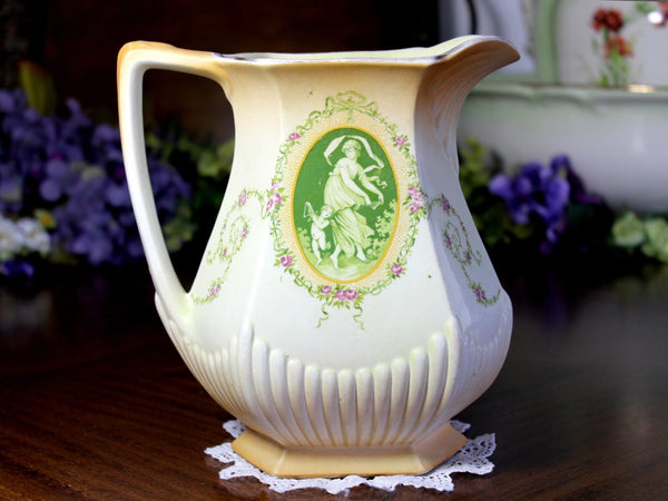 Antique Pitcher, Cherub Detain, Peach Blush, Semi-Vitreous Porcelain 14864 - The Vintage TeacupAntique & Vintage