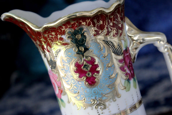 Antique Tall Pitcher, Unmarked Nippon Vase, Moriage, Hand Decorated Porcelain Vase 15831 - The Vintage TeacupAntique & Vintage