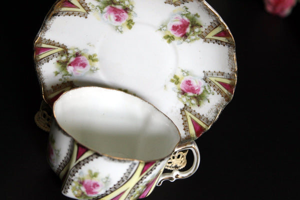 Antique Teacup and Saucer, Hand Painted Tea Cup, Soft Pink Roses -J - The Vintage TeacupTeacups