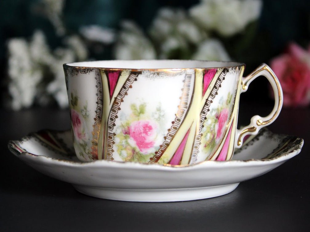Antique Teacup and Saucer, Hand Painted Tea Cup, Soft Pink Roses -J - The Vintage TeacupTeacups