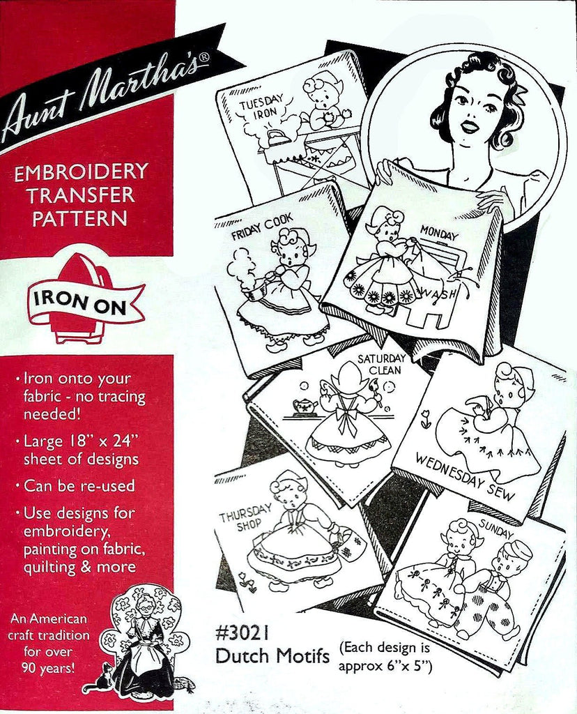 Aunt Martha's, 3021, Dutch Motifs, Transfer Pattern, Hot Iron Transfers, Uncut, Arts and Crafts, Transfers - The Vintage TeacupHot Iron Transfers