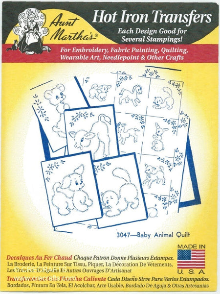 Aunt Martha's 3047, Baby Animal Quilt, Transfer Pattern, Hot Iron Transfers, Uncut, Unopened Transfers - The Vintage TeacupHot Iron Transfers