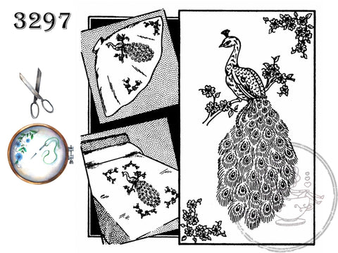 Aunt Martha's 3297, Large Peacock Design, Transfer Patterns, Hot Iron Transfers, Bird Motif Patterns, Embroidery and Crafts - The Vintage TeacupHot Iron Transfers